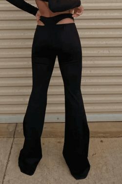 Y2K Aesthetic Black Flare Leg Pants with Cutout Detail