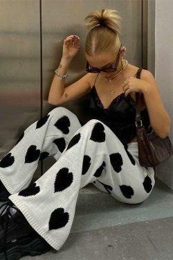 Y2K Aesthetic Black Heart Pants - Coquette Style Grunge Fashion for Women