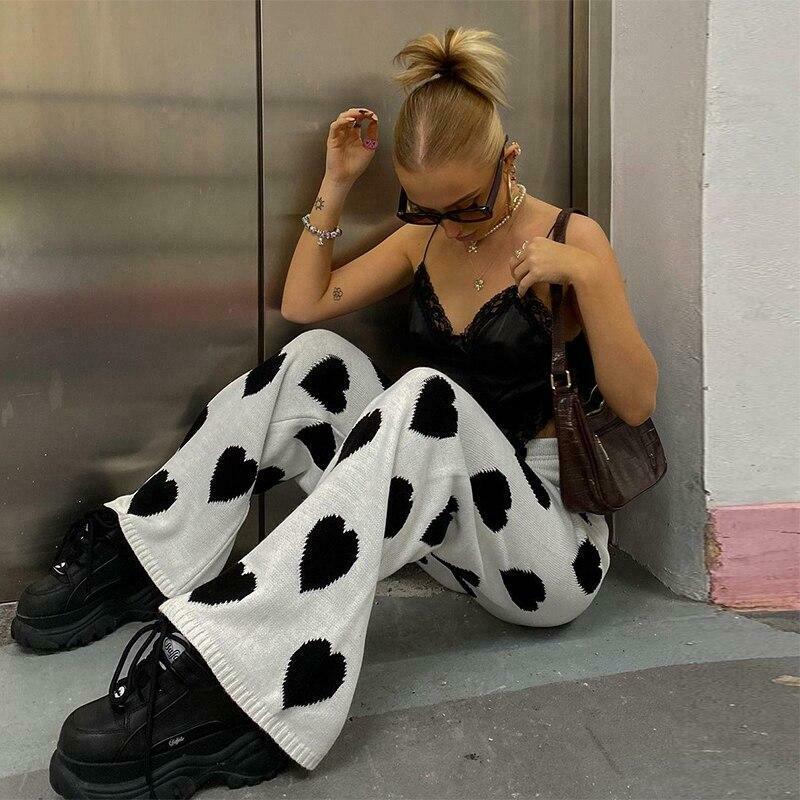 Y2K Aesthetic Black Heart Pants - Coquette Style Grunge Fashion for Women