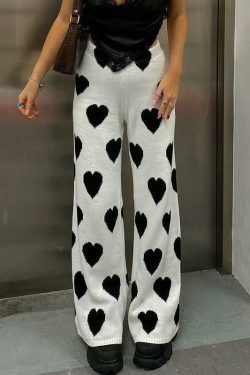 Y2K Aesthetic Black Heart Pants - Coquette Style Grunge Fashion for Women