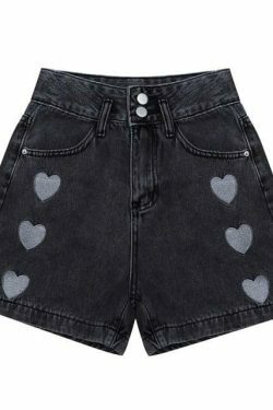 Y2K Aesthetic Black Hearts Shorts - Coquette & Grunge Style Women's Fashion
