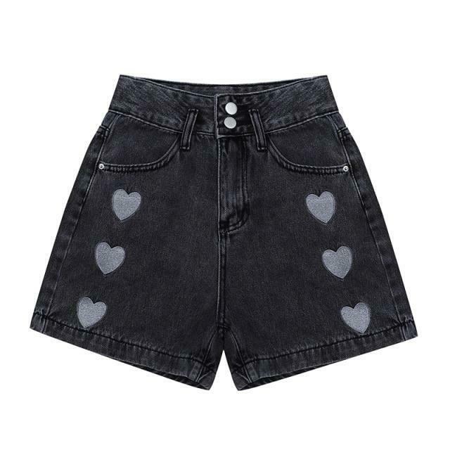 Y2K Aesthetic Black Hearts Shorts - Coquette & Grunge Style Women's Fashion