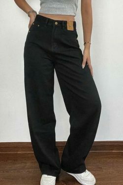 Y2K Aesthetic Black High Rise Boyfriend Jeans - Coquette Style Grunge Fashion for Women