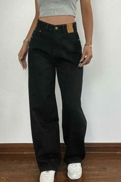 Y2K Aesthetic Black High Rise Boyfriend Jeans - Coquette Style Grunge Fashion for Women