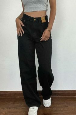 Y2K Aesthetic Black High Rise Boyfriend Jeans - Coquette Style Grunge Fashion for Women