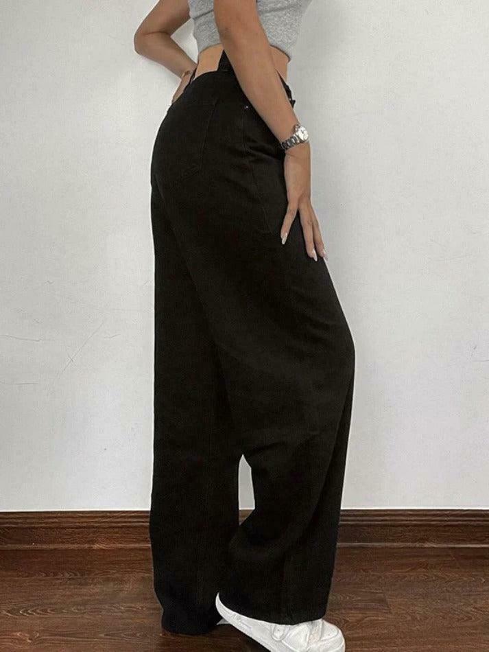 Y2K Aesthetic Black High Rise Boyfriend Jeans - Coquette Style Grunge Fashion for Women