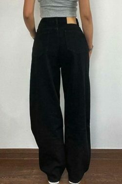 Y2K Aesthetic Black High Rise Boyfriend Jeans - Coquette Style Grunge Fashion for Women