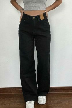 Y2K Aesthetic Black High Rise Boyfriend Jeans - Coquette Style Grunge Fashion for Women