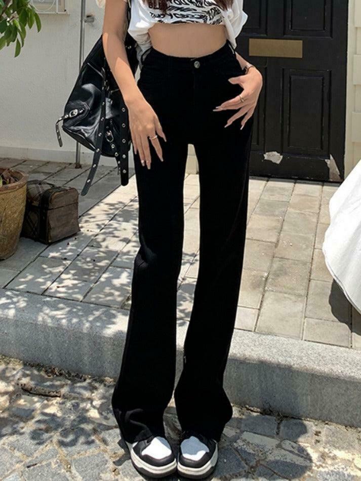 Y2K Aesthetic Black High Waist Stretchy Flare Jeans - Coquette & Grunge Style Women's Fashion