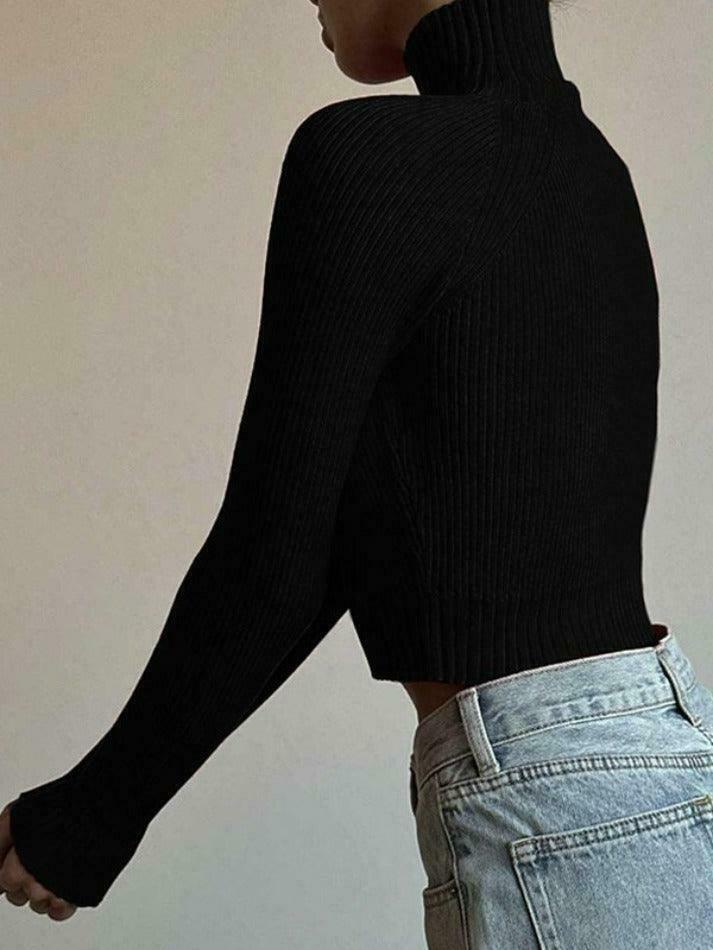 Y2K Aesthetic Black Knit Crop Top with Cold Shoulder - Coquette Style for Women's Fashion Y2K Aesthetic Black Knit Crop Top with Cold Shoulder - Coquette Style for Women's Fashion