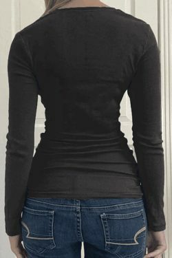 Y2K Aesthetic Black Lace Trim Long Sleeve Knit Top - Coquette & Grunge Style Women's Fashion