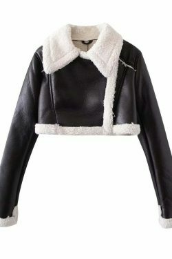 Y2K Aesthetic Black Leather Street Jacket - Coquette Grunge Style Cargo Skirt Outfit