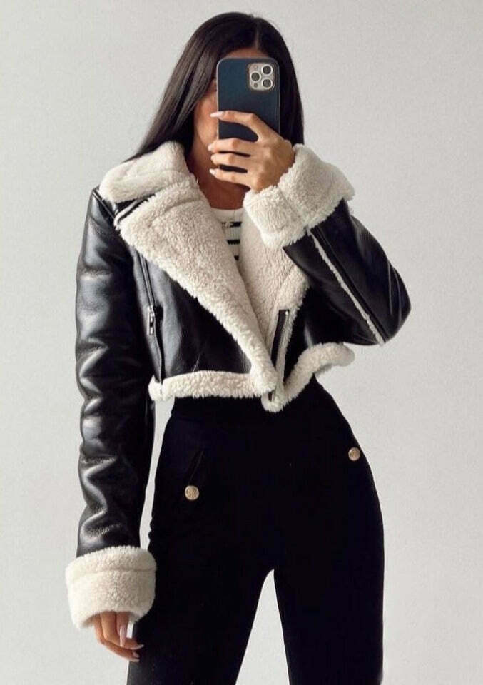 Y2K Aesthetic Black Leather Street Jacket - Coquette Grunge Style Cargo Skirt Outfit Y2K Aesthetic Black Leather Street Jacket - Coquette Grunge Style Cargo Skirt Outfit