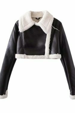 Y2K Aesthetic Black Leather Street Jacket - Coquette Grunge Style Cargo Skirt Outfit