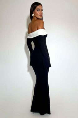 Y2K Aesthetic Black Maxi Dress: Coquette Style Strapless Long-Sleeved Outfit for Women