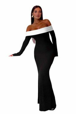 Y2K Aesthetic Black Maxi Dress: Coquette Style Strapless Long-Sleeved Outfit for Women