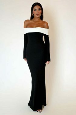 Y2K Aesthetic Black Maxi Dress: Coquette Style Strapless Long-Sleeved Outfit for Women