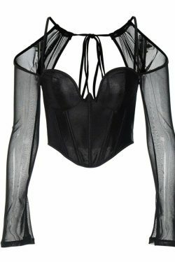 Y2K Aesthetic Black Mesh Backless Halter Neck Top - Coquette Style Grunge Fashion for Women