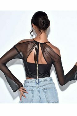 Y2K Aesthetic Black Mesh Backless Halter Neck Top - Coquette Style Grunge Fashion for Women