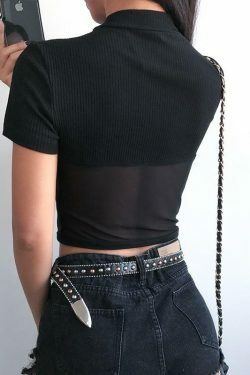 Y2K Aesthetic Black Mesh Crop Tops - Coquette Grunge Fashion with Pastel Goth Touch