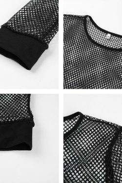 Y2K Aesthetic Black Mesh Long Sleeve Top - Coquette Style Grunge Fashion for Women