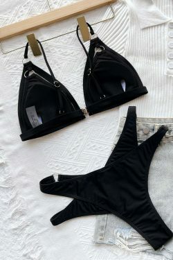 Y2K Aesthetic Black Openwork Swimsuit - Coquette Style Sexy Split Swimwear