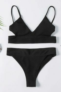 Y2K Aesthetic Black Padded Bikini Set: Coquette Style Thong Bottoms & Cute Tops for Women