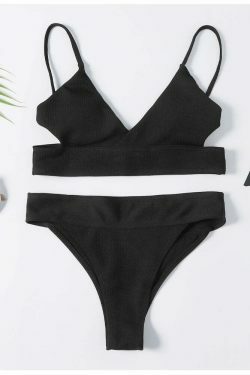 Y2K Aesthetic Black Padded Bikini Set: Coquette Style Thong Bottoms & Cute Tops for Women