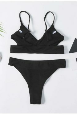 Y2K Aesthetic Black Padded Bikini Set: Coquette Style Thong Bottoms & Cute Tops for Women