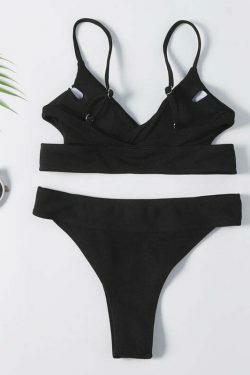 Y2K Aesthetic Black Padded Bikini Set: Coquette Style Thong Bottoms & Cute Tops for Women