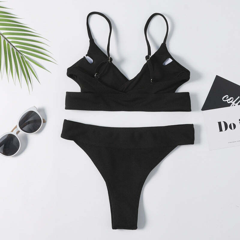 Y2K Aesthetic Black Padded Bikini Set: Coquette Style Thong Bottoms & Cute Tops for Women Y2K Aesthetic Black Padded Bikini Set: Coquette Style Thong Bottoms & Cute Tops for Women