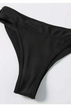 Y2K Aesthetic Black Padded Bikini Set: Coquette Style Thong Bottoms & Cute Tops for Women