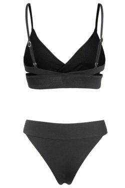 Y2K Aesthetic Black Padded Bikini Set: Coquette Style Thong Bottoms & Cute Tops for Women