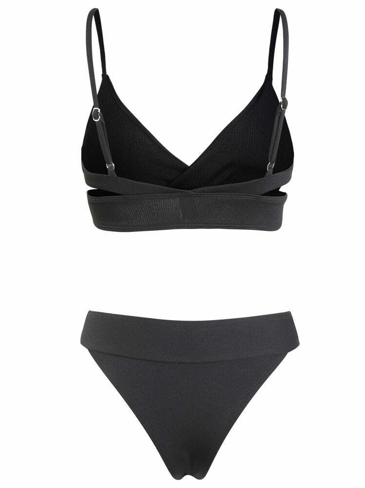Y2K Aesthetic Black Padded Bikini Set: Coquette Style Thong Bottoms & Cute Tops for Women Y2K Aesthetic Black Padded Bikini Set: Coquette Style Thong Bottoms & Cute Tops for Women