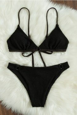 Y2K Aesthetic Black Pleated Swimsuit - Coquette Style Sexy Bikini for Women