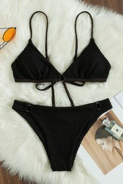 Y2K Aesthetic Black Pleated Swimsuit - Coquette Style Sexy Bikini for Women