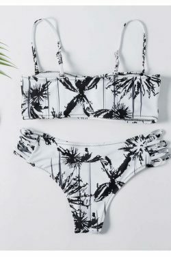 Y2K Aesthetic Black Printed Thong Bikini Set for Niche Women Fashion