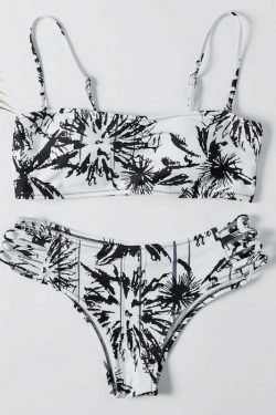 Y2K Aesthetic Black Printed Thong Bikini Set for Niche Women Fashion