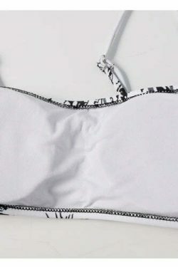 Y2K Aesthetic Black Printed Thong Bikini Set for Niche Women Fashion