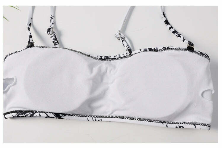 Y2K Aesthetic Black Printed Thong Bikini Set for Niche Women Fashion