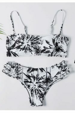 Y2K Aesthetic Black Printed Thong Bikini Set for Niche Women Fashion