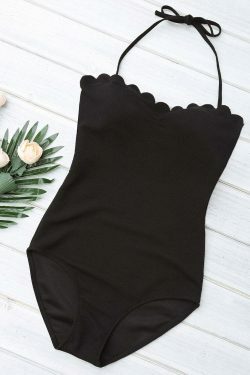 Y2K Aesthetic Black Scalloped Cami Swimsuit - Coquette Style for Niche Women Fashion