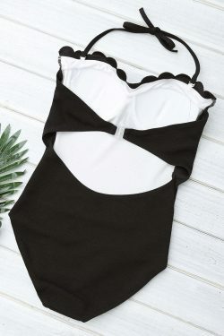 Y2K Aesthetic Black Scalloped Cami Swimsuit - Coquette Style for Niche Women Fashion