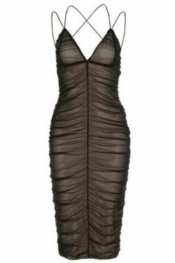 Y2K Aesthetic Black Sexy See Through Tulle Backless Dress