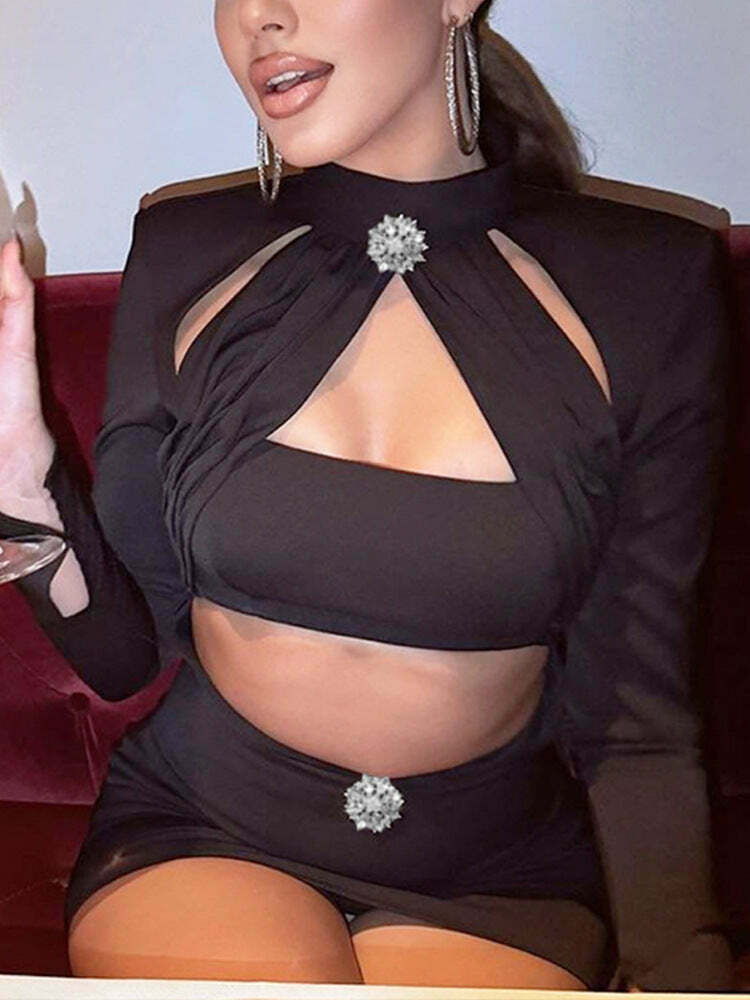 Y2K Aesthetic Black Skinny Hip Tight Short Skirt Suit for Niche Women Fashion