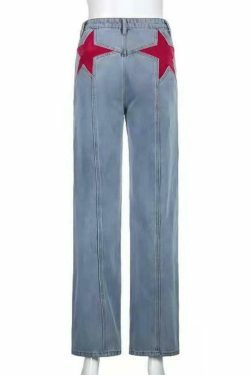 Y2K Aesthetic Black Star Patchwork Jeans - Coquette Style Grunge Fashion Women's Clothing