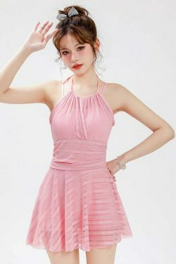 Y2K Aesthetic Black Strappy Lace Swim Dress for Niche Women Fashion