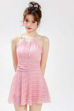 Y2K Aesthetic Black Strappy Lace Swim Dress for Niche Women Fashion