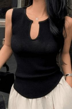 Y2K Aesthetic Black U Neck Tank - Coquette Grunge Fashion