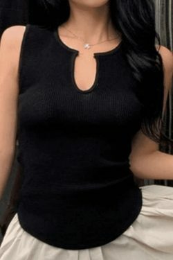 Y2K Aesthetic Black U Neck Tank - Coquette Grunge Fashion